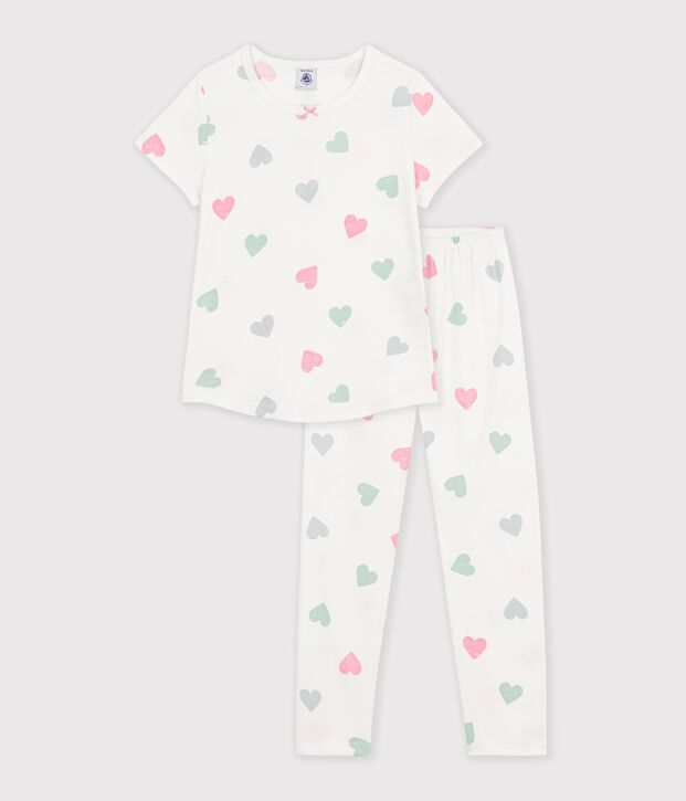 Katoenen kinderpyjama met korte mouw en lange pijpen met print wit/multicouleur