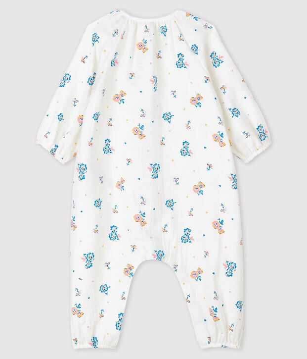 Lang kruippakje met bloemenprint voor babymeisjes van hydrofiel katoen wit/multicouleur