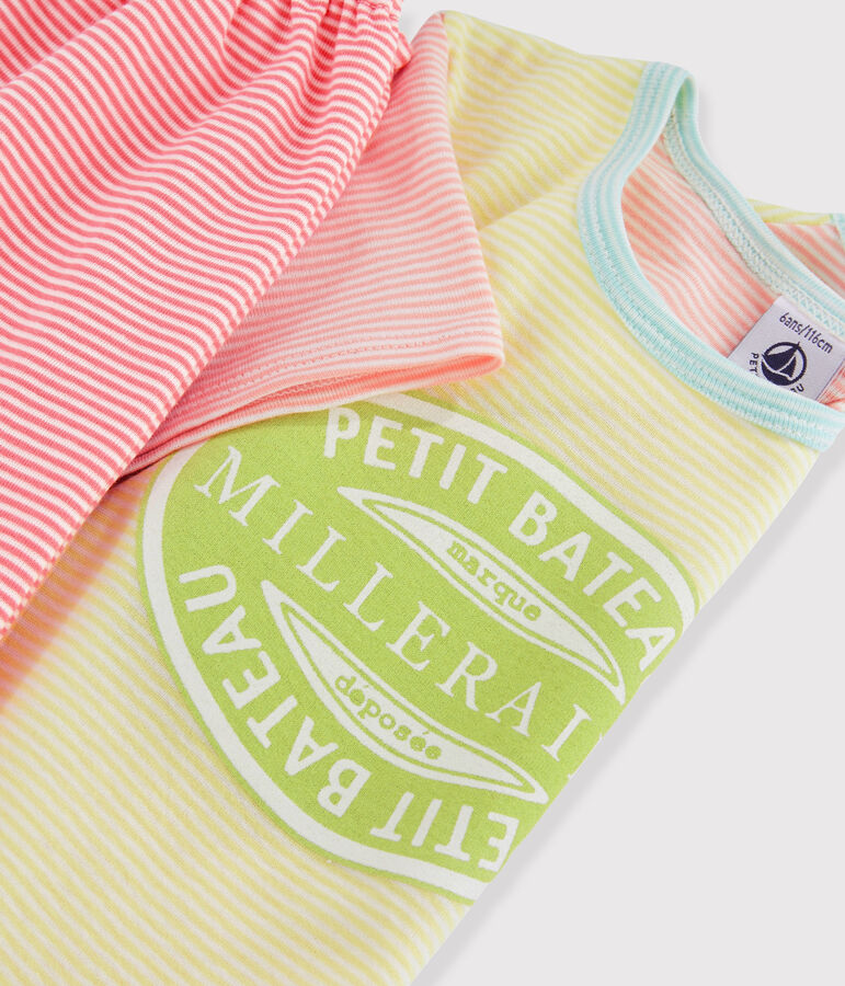 Pyjacourt ray&eacute; multicolore petite fille en c&ocirc;te jaune/multicouleur