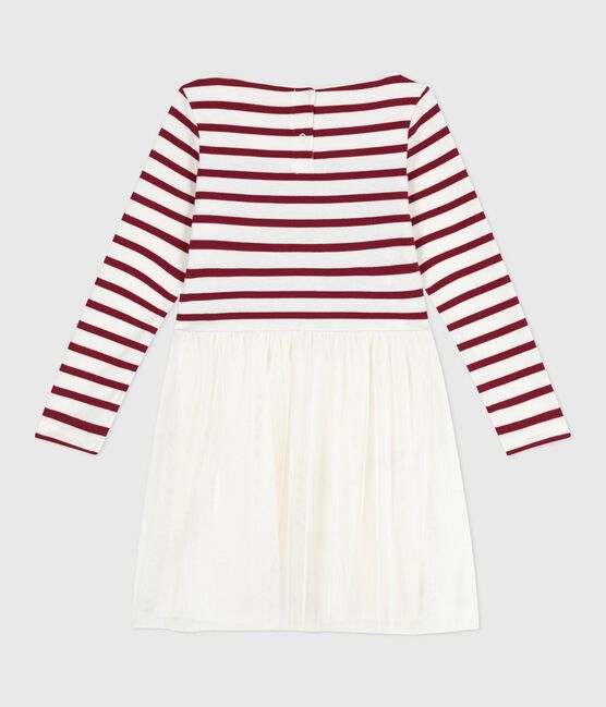 Robe enfant manches longues en coton et tulle rouge MILK/ AMARANTE