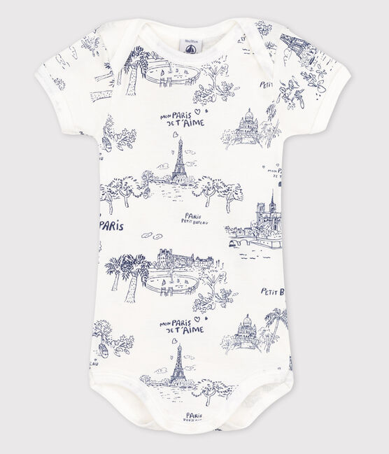 Body met korte mouwen voor babymeisjes wit MARSHMALLOW/blauw MEDIEVAL