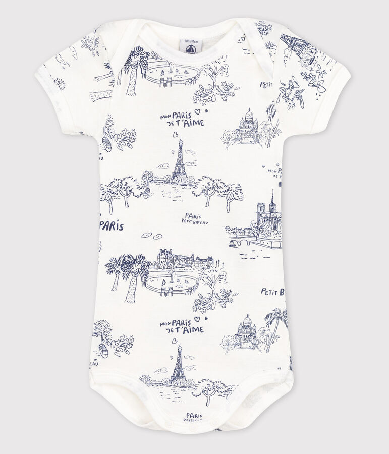 Body met korte mouwen voor babymeisjes wit MARSHMALLOW/blauw MEDIEVAL