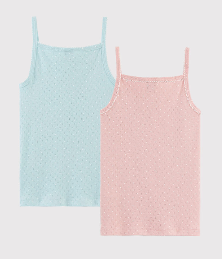 Set van 2 meisjeshemden met schouderbandjes met gaatjes voor lint multicouleur