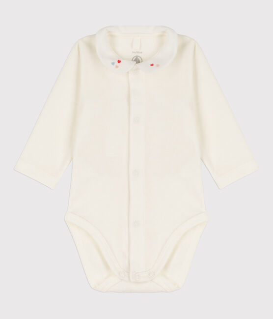 Body blanc à col bébé en coton biologique blanc MARSHMALLOW