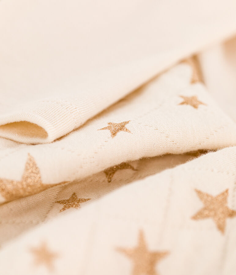 Meisjesjurk met lange mouwen in twee materialen ecru