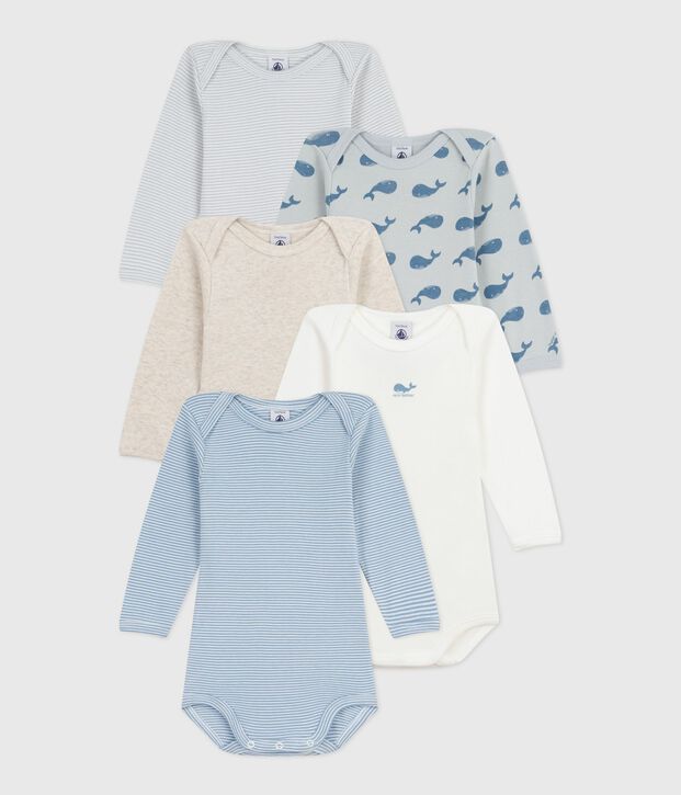 Setje van katoenen body's met lange mouw en walvissenprint voor baby's multicouleur