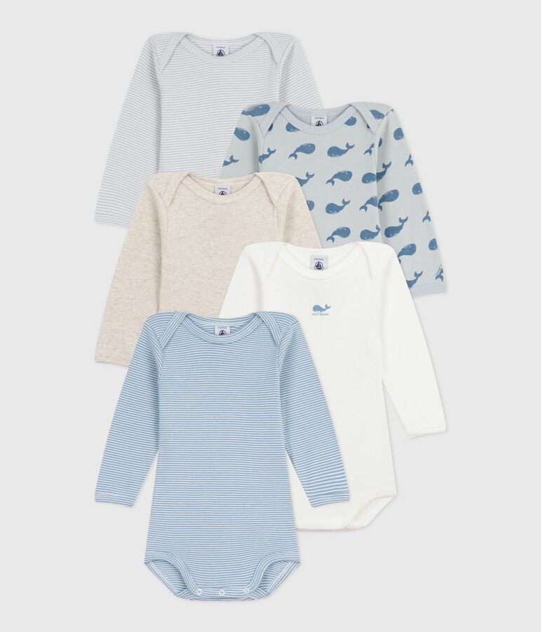 Setje van katoenen body's met lange mouw en walvissenprint voor baby's multicouleur
