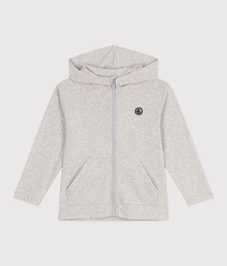 Sweatshirt zipp&eacute; &agrave; capuche enfant en coton uni gris BELUGA CHINE