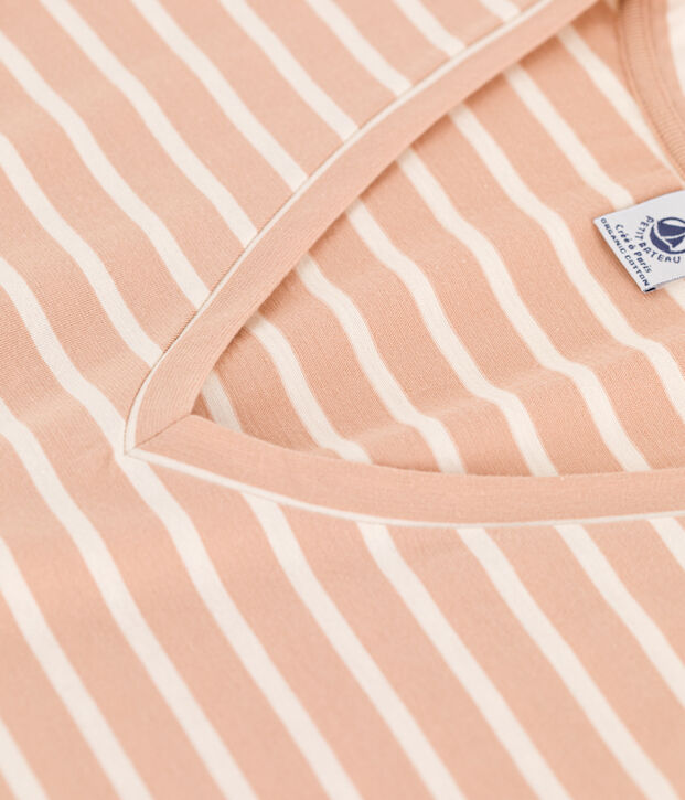 DE STRAIGHT-FIT, T-shirt voor dames met V-hals in katoen beige/ecru