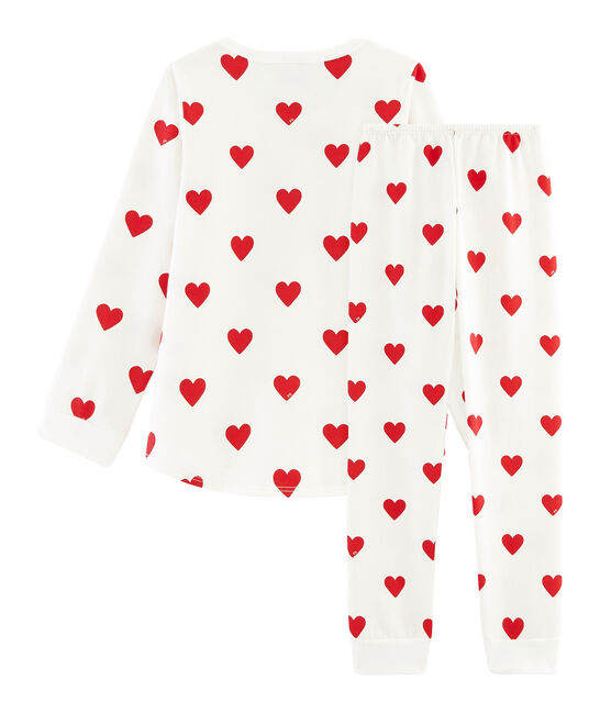 Pyjama coeur petite fille en molleton blanc MARSHMALLOW/rouge TERKUIT