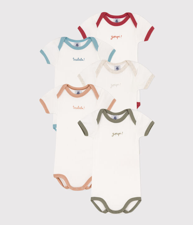 Set van 5 katoenen body's 'youpi' met korte mouwen multicouleur