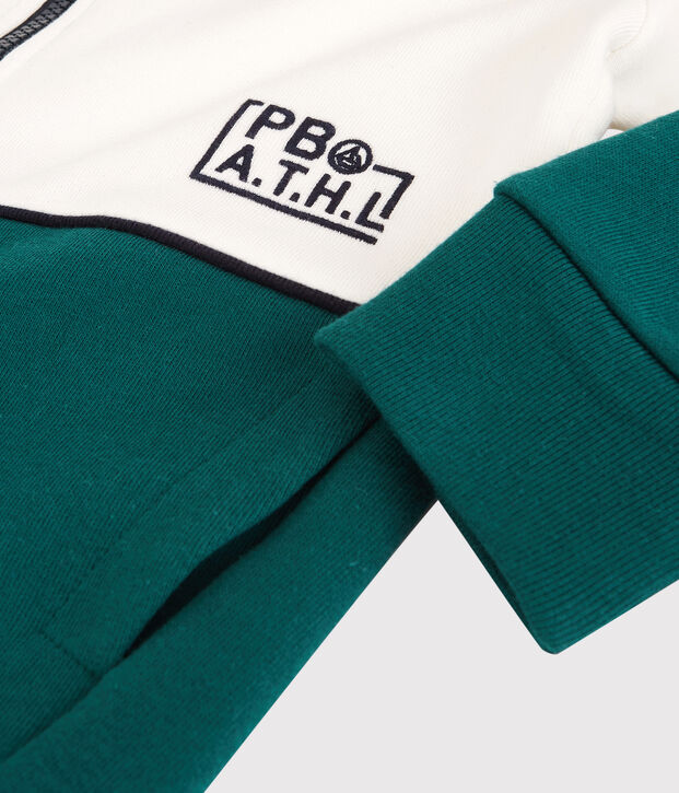 Molton jongenssweatshirt met capuchon wit/groen
