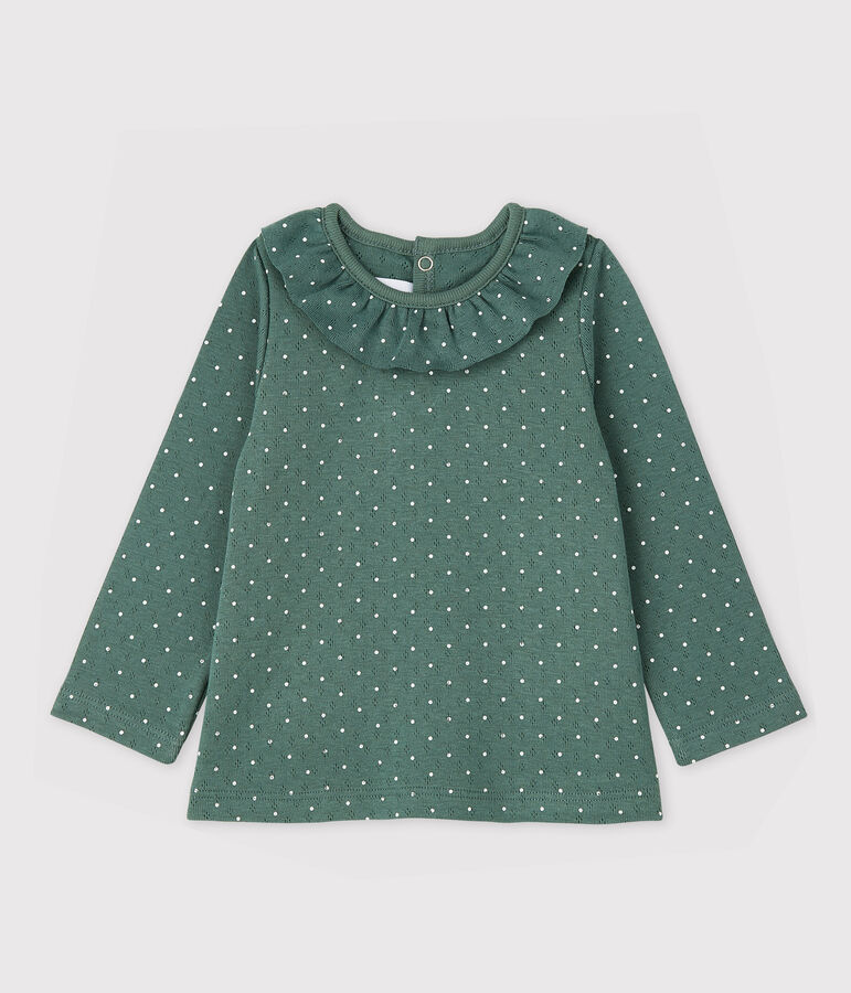 Katoenen blouse met kraag voor babymeisjes groen/wit