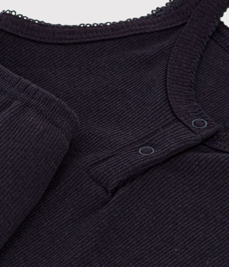 Pyjacourt &agrave; bretelles uni en coton et lyocell petite fille bleu