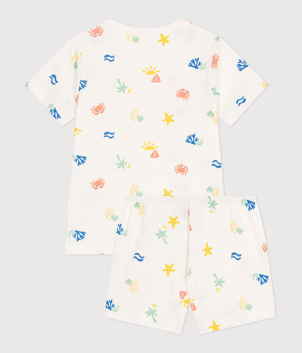 Korte katoenen kinderpyjama met print wit/multicouleur