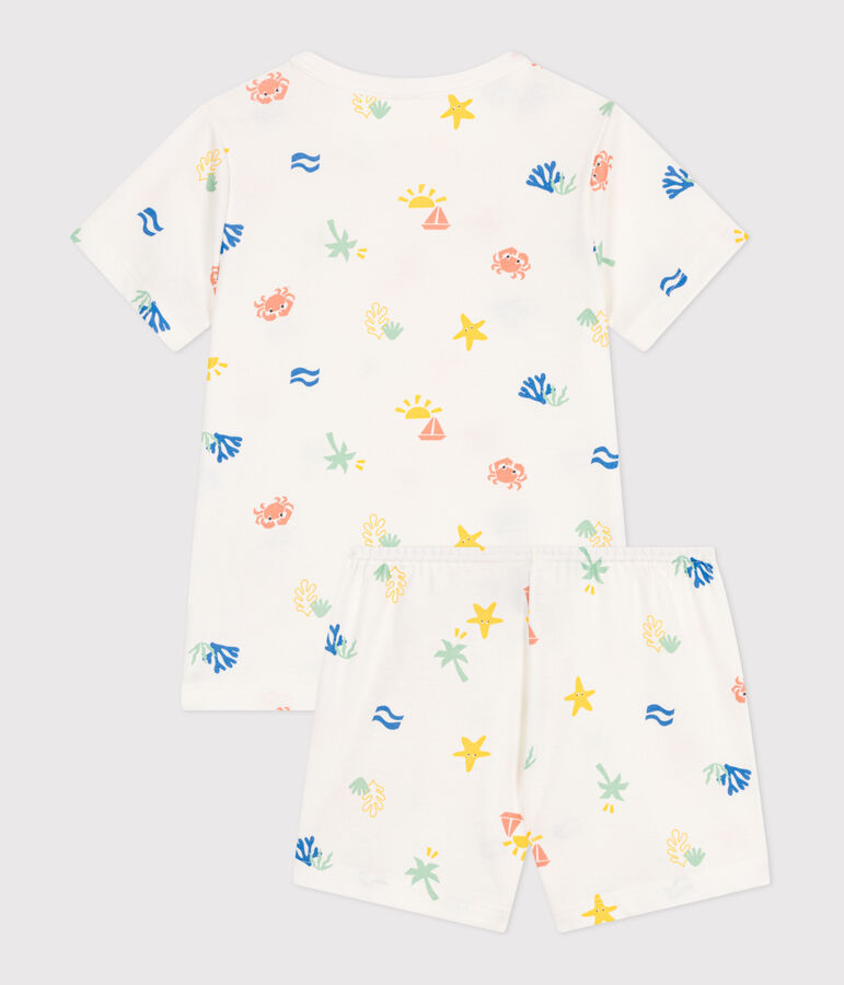 Pyjama short enfant en coton imprim&eacute; blanc/multicouleur