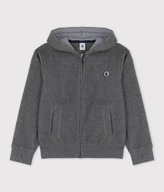 Polar in fleece met kap meisje/jongen grijs GRIS FONCE/ DARK GREY