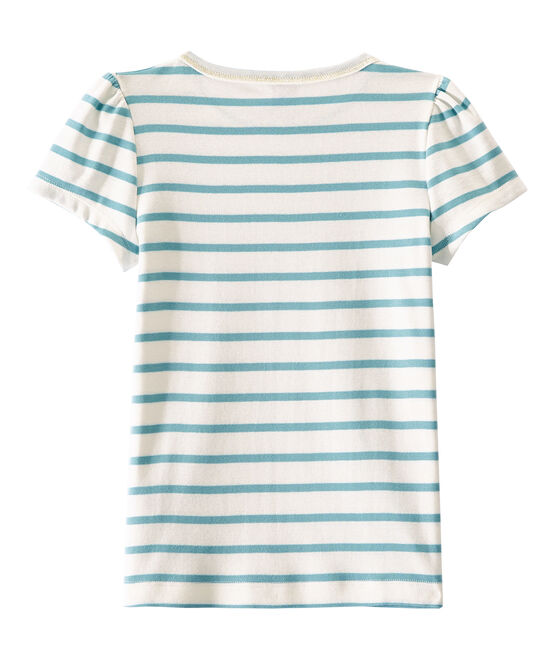 Marinegestreept meisjes-T-shirt wit MARSHMALLOW/blauw MIMI
