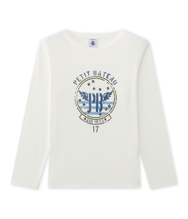 T-shirt manches longues gar&ccedil;on s&eacute;rigraphi&eacute; blanc