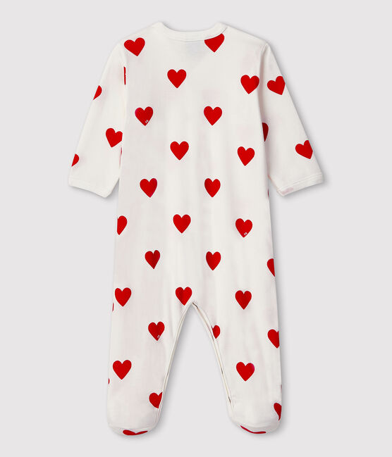 Ribstof slaappakje met rode hartjes voor baby wit MARSHMALLOW/rood TERKUIT