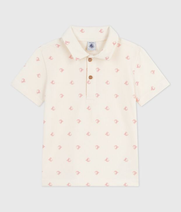 Polo enfant en coton &agrave; manches courtes imprim&eacute; rouge/rouge