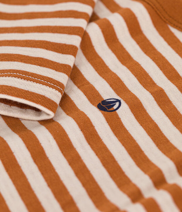 Tee-shirt manches longues ray&eacute; en tubique enfant marron/&eacute;cru
