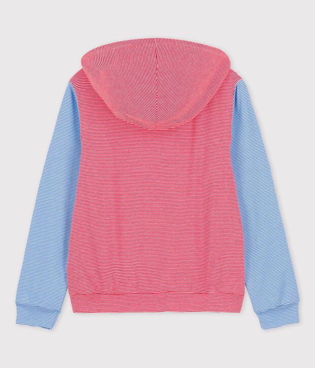 Damessweater met kap in biokatoen rood/wit