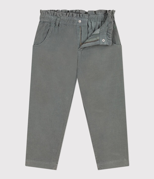 Pantalon droit en velours fin enfant fille kaki