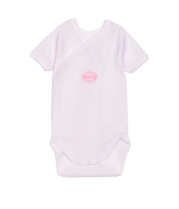 Eerste body voor babymeisjes met korte mouwen en milleraies-strepen roze/wit