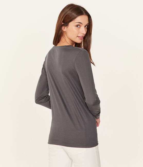 Tee-shirt manches longues femme en coton sea island gris MAKI