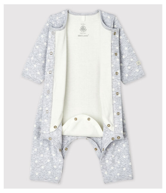 Bodyjama sans pieds bébé en coton biologique gris POUSSIERE/blanc MARSHMALLOW