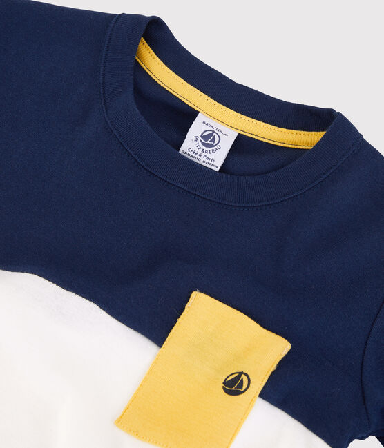 T-shirt met korte mouwen in katoen voor jongens blauw MEDIEVAL/wit MARSHMALLOW