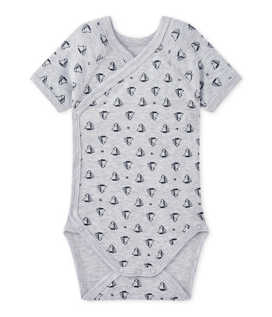 Eerste body met korte mouwen en print voor jongens grijs POUSSIERE/blauw MEDIEVAL