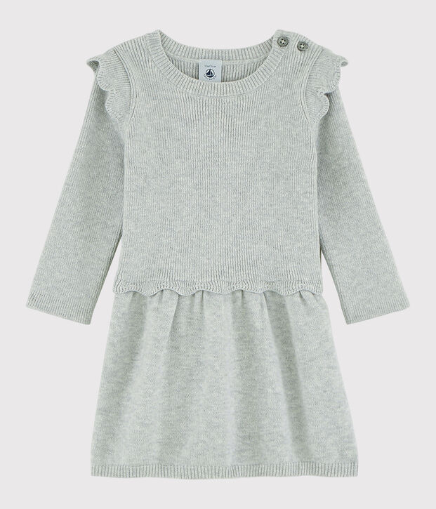Robe b&eacute;b&eacute; fille en laine et coton gris chin&eacute; clair