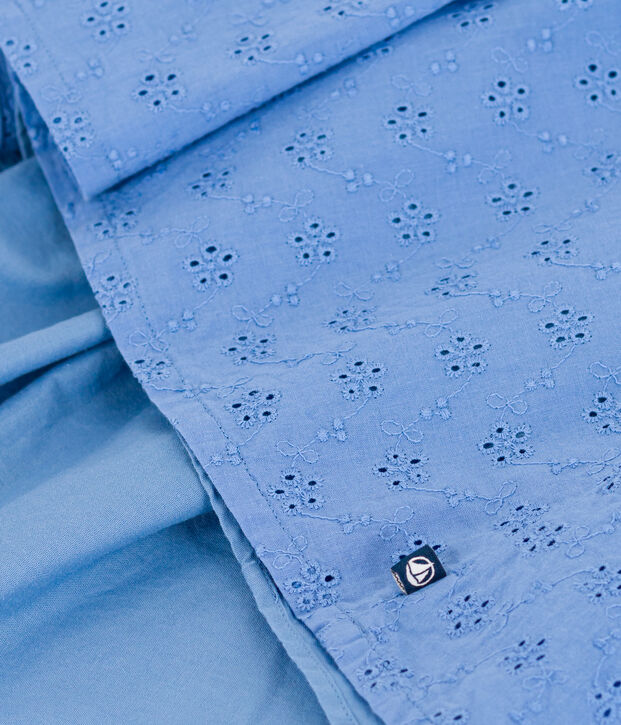 Robe manches courtes en broderie anglaise enfant fille bleu