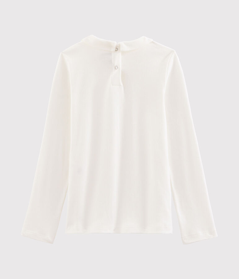 T-shirt fille &agrave; col claudine blanc MARSHMALLOW