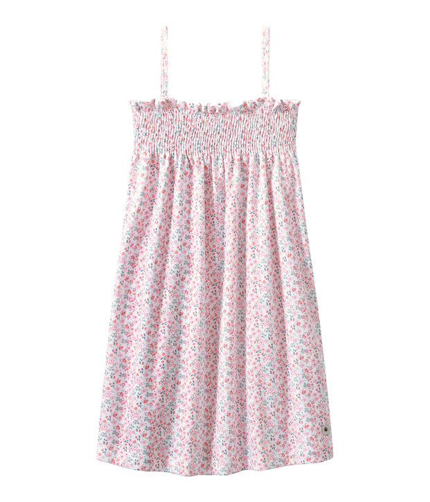 Meisjesnachthemdje met smokwerk en dessin wit/multicouleur