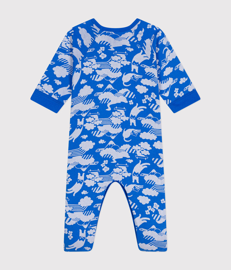 Pyjama zipp&eacute; en coton b&eacute;b&eacute; bleu/blanc