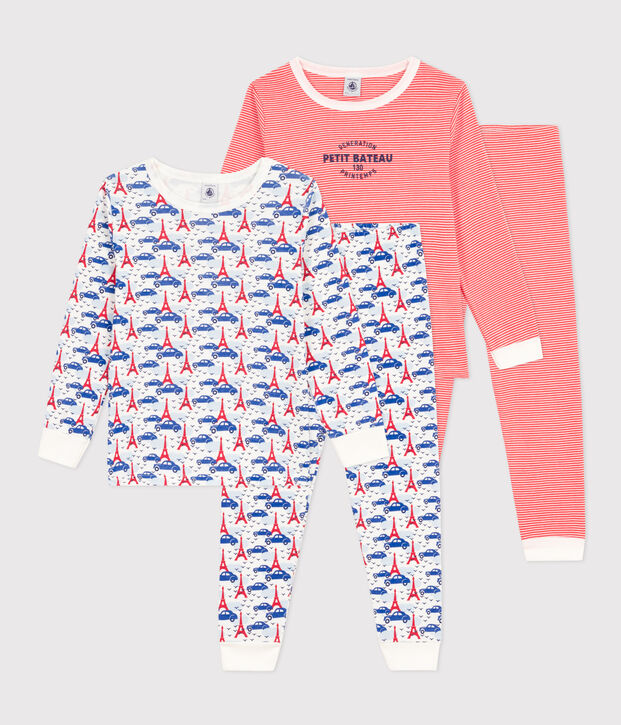 Lot de 2 pyjamas Paris et ray&eacute; en coton enfant multicouleur