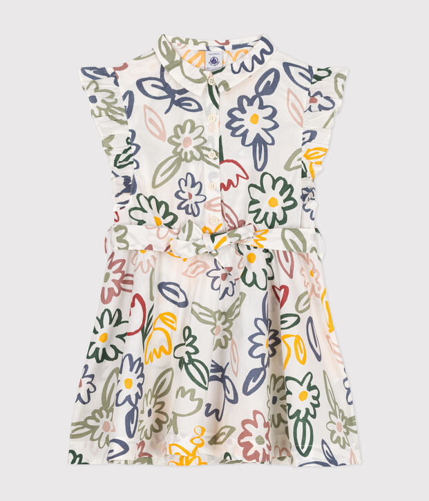 Robe imprim&eacute;e sans manche en popeline enfant fille blanc/multicouleur