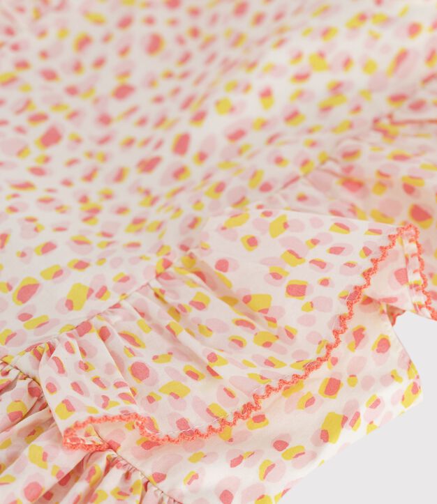 Robe sans manches dos nu enfant en coton imprim&eacute;e blanc/multicouleur