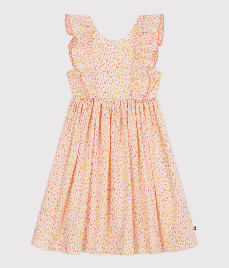 Robe sans manches dos nu enfant en coton imprim&eacute;e blanc/multicouleur