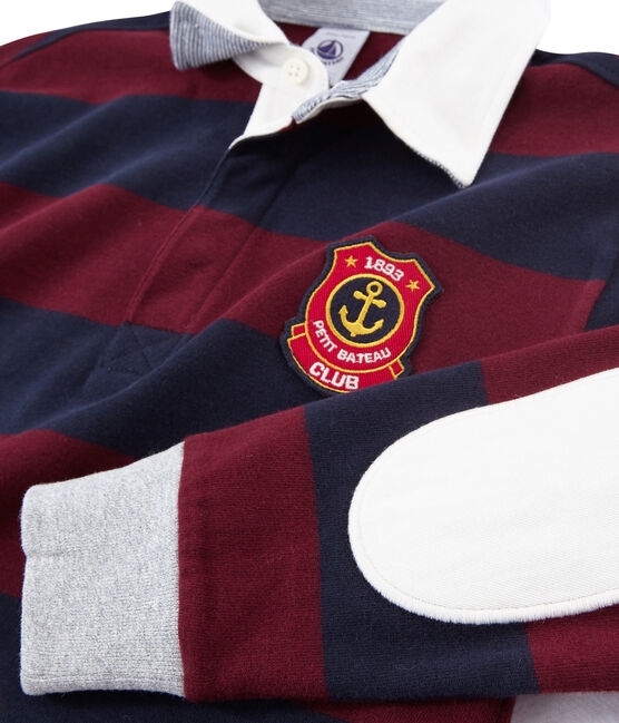 Gestreepte jongenspolo in rugbystijl blauw SMOKING/rood OGRE