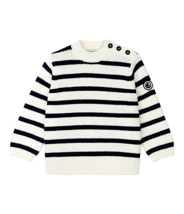 Trui van wol en katoen baby. wit/blauw