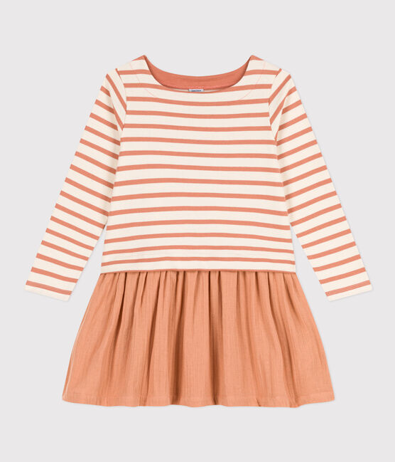 Robe en coton épais et gaze de coton enfant fille rose AVALANCHE/blanc SIENNA