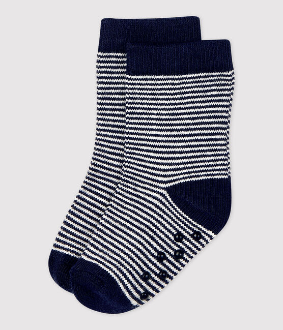Paar babysokjes met antisliplaagje blauw SMOKING/wit MARSHMALLOW