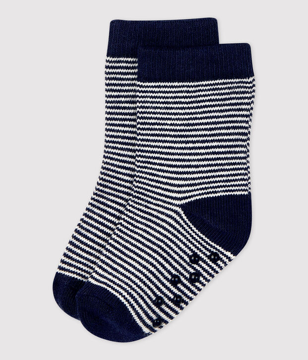 Paire de chaussettes antid&eacute;rapantes b&eacute;b&eacute; bleu/blanc