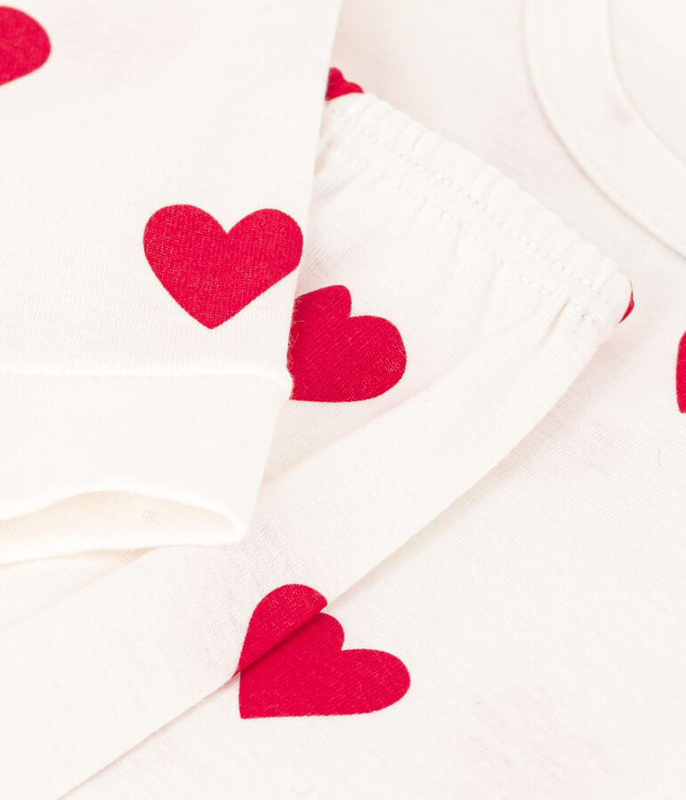 Aansluitende pyjama van katoen met hartjesprint voor meisjes wit/rood