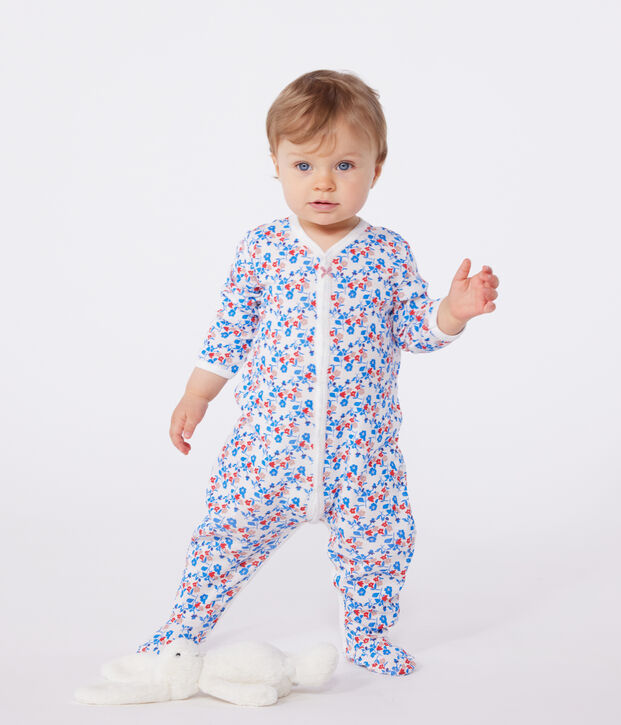 Pyjama b&eacute;b&eacute; en coton fleuri blanc/multicouleur