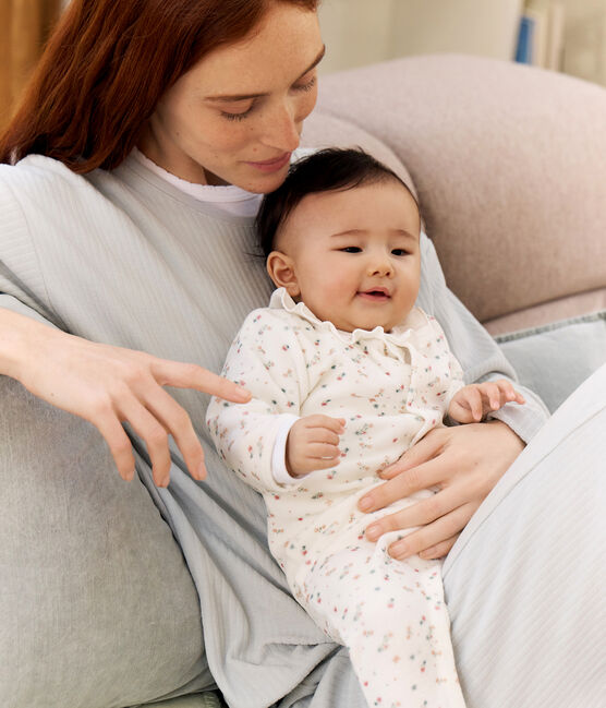 Pyjama bébé en velours à col fleuri blanc MARSHMALLOW/blanc MULTICO